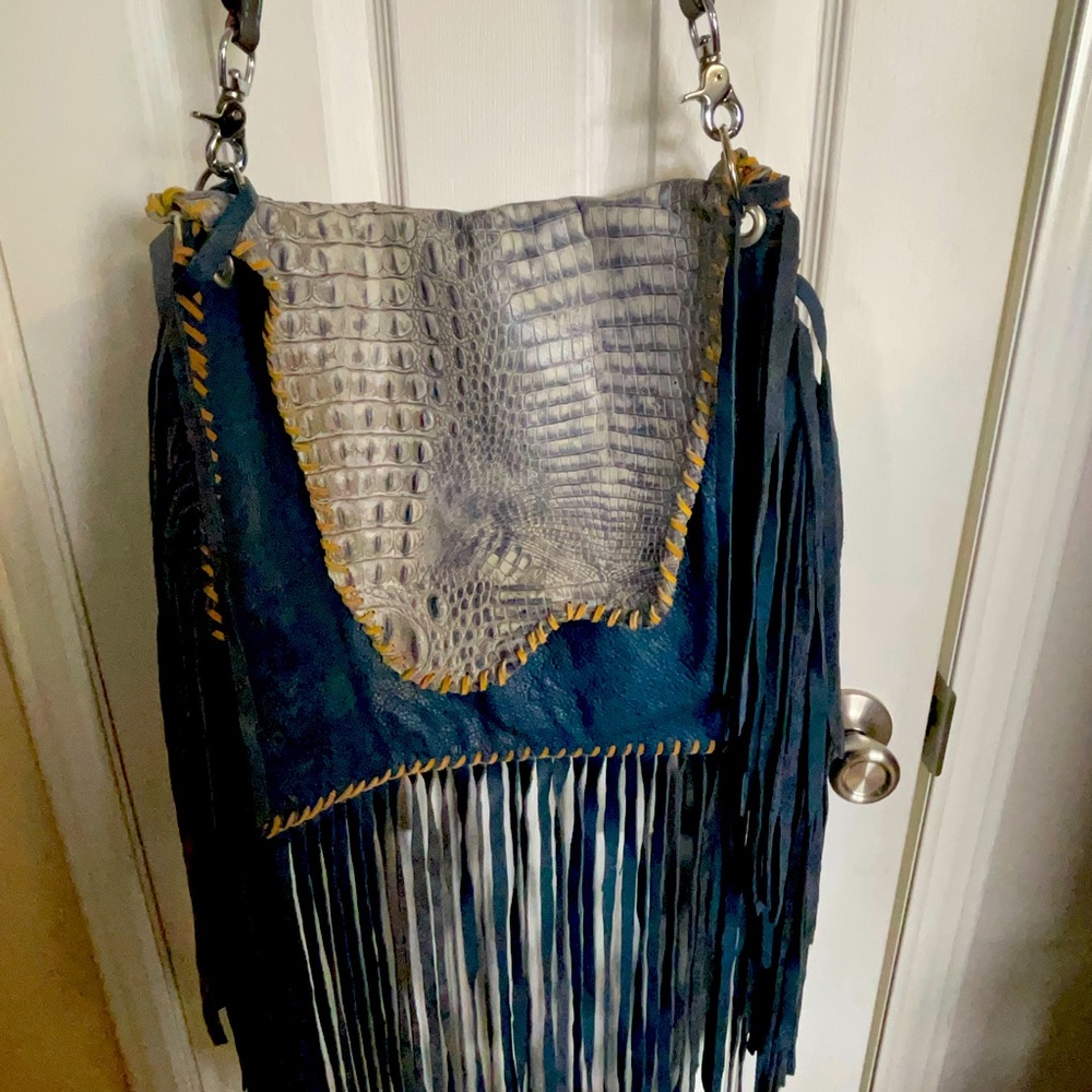 Beautiful REAL leather and REAL gator skin, hand made bag.
